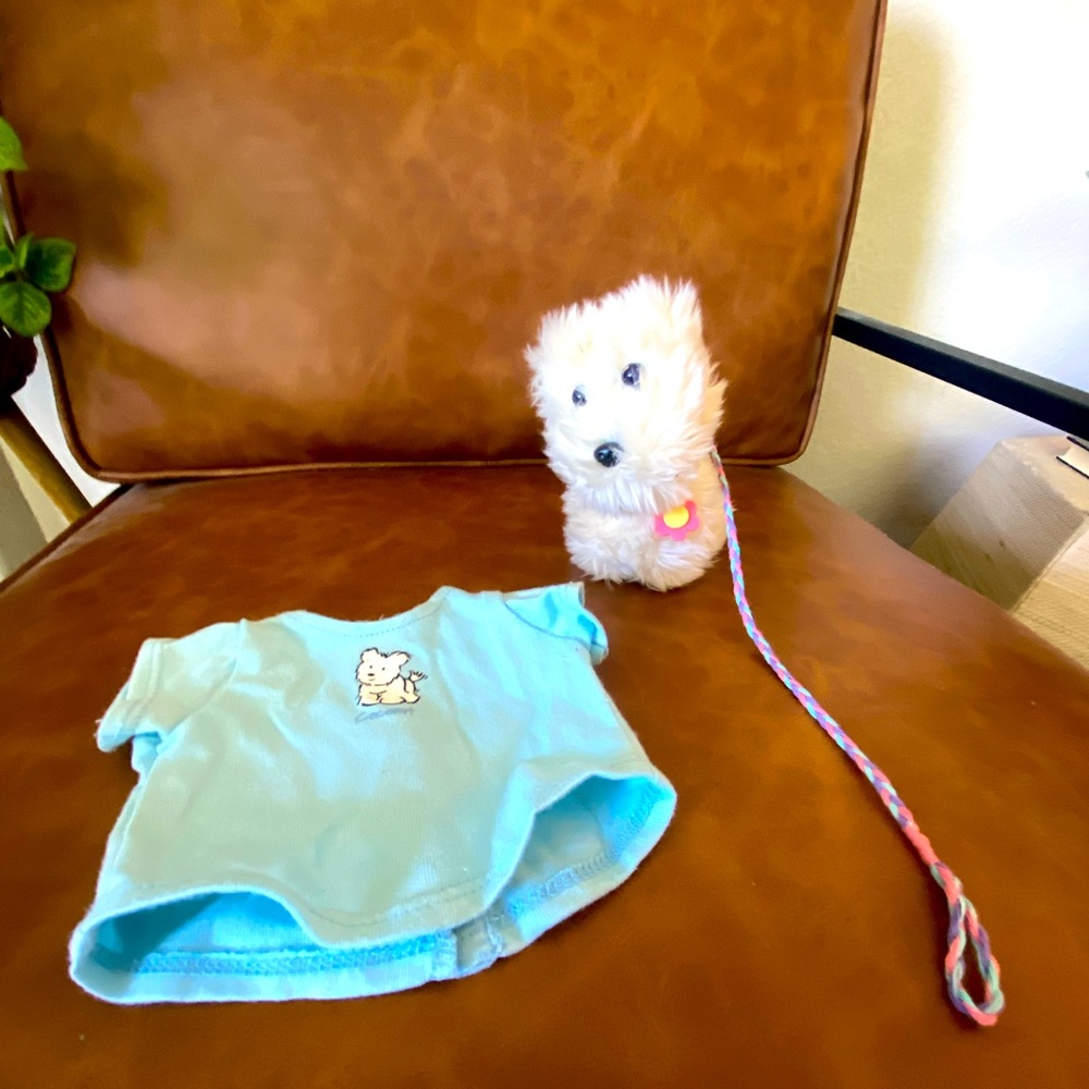 American girl coconut dog, leash & matching doll shirt
